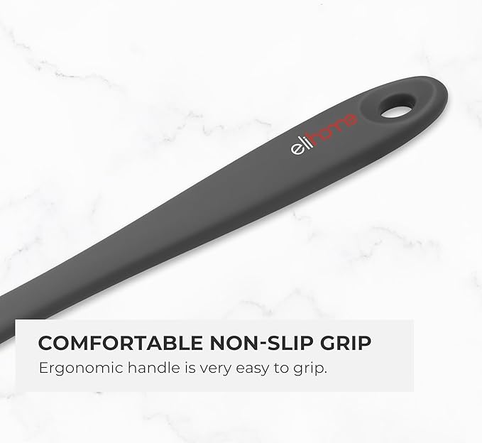 Elihome Classic Silicone Spoonula - Non-Stick Heat Resistant Silicone Scraper Spatula for Mixing, Serving, Scraping, Stirring, and More - 11 Inch, Dark Grey