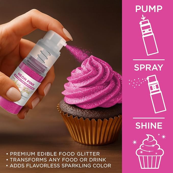 Bakell - Neon Pink Tinker Dust (4g, 1x Mini Spray Pump) Edible Glitter for Food, Desserts, and Beverages!
