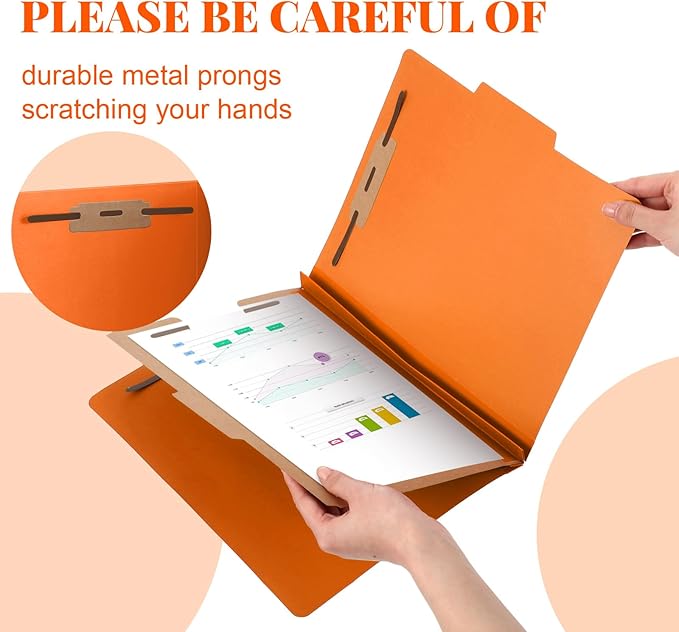 24 Pcs Classification Folders Letter Size, Back to School Supply for Teacher, Student, 1 Divider Pressboard File Folder Bulk with 2 Fasteners, 3.5 Inch Expanding File Organizer (Orange)