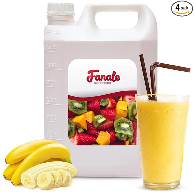 Fanale Premium Flavoring Concentrated Syrup for Bubble Tea 11 lb | Banana Flavor Syrup | for Boba Tea, Smoothies, Slushes, Desserts | 11lb | Pack of 4 | SRP280-CS