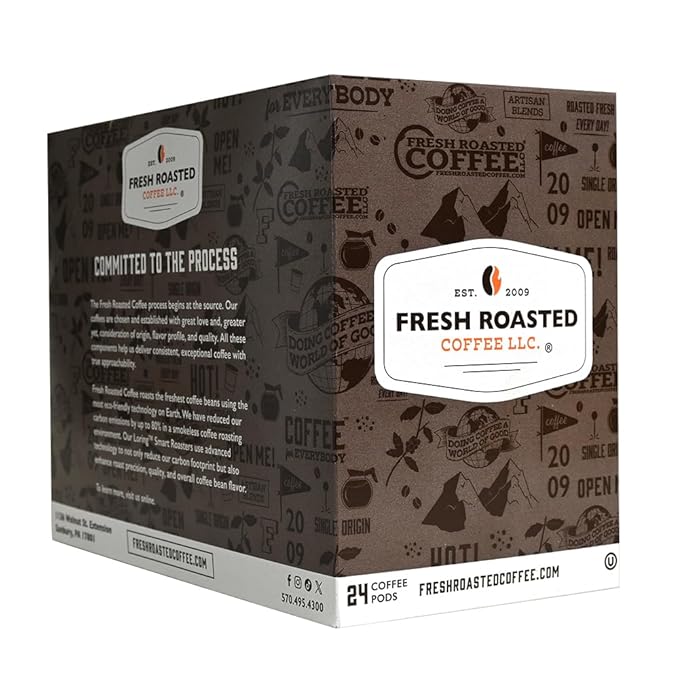 Fresh Roasted Coffee, Organic Papua New Guinea | USDA Organic, 100% Single Origin, Kosher | Medium Roast 24 Pods for K Cup Brewers