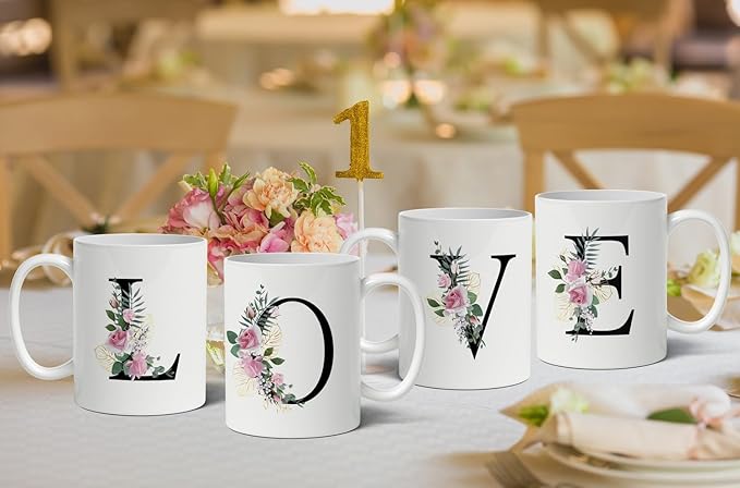 Retreez Initial A-Z Floral Botanical Bouquet Alphabet Monogrammed Monogram Mug 11 Oz Ceramic Tea Coffee Mugs - Appreciation Thank You Wedding Birthday Gifts for her friend coworker sister - A Initial