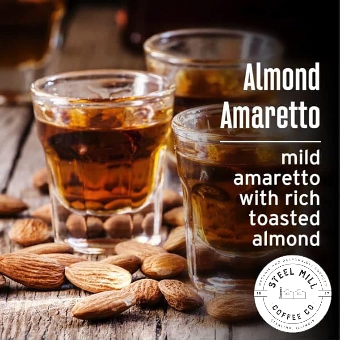 Steel Mill Coffee Co. - Almond Amaretto Flavored Coffee - Ground - Regular - Medium Roast - 100% Arabica Beans - Vegan - Gluten-Free - Sugar-Free - 2lb Bag