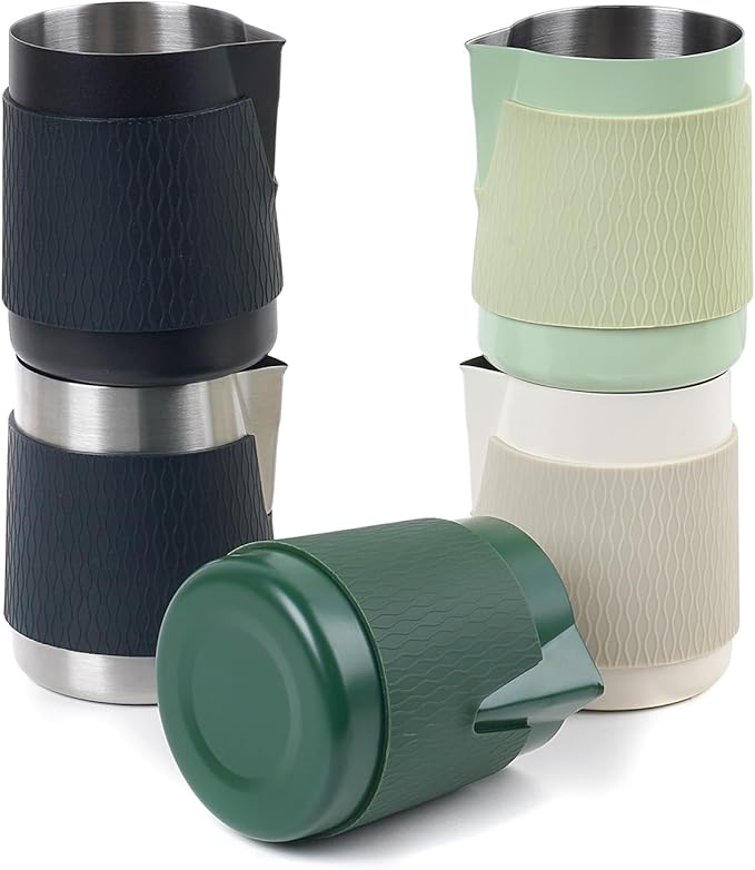 IKAPE Espresso Milk Pitcher, 15.04/450ml Milk Frothing Jug without Handle, Espresso Steaming Pitcher with Sharp Spout for Espresso Barista Tool(silver)