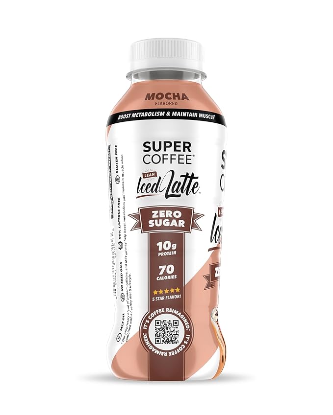 SUPER COFFEE, Keto Protein Coffee (0g Added Sugar, 10g Protein, 70 Calories) [Mocha] 12 Fl Oz, 12 Pack | Iced Smart Coffee Drinks