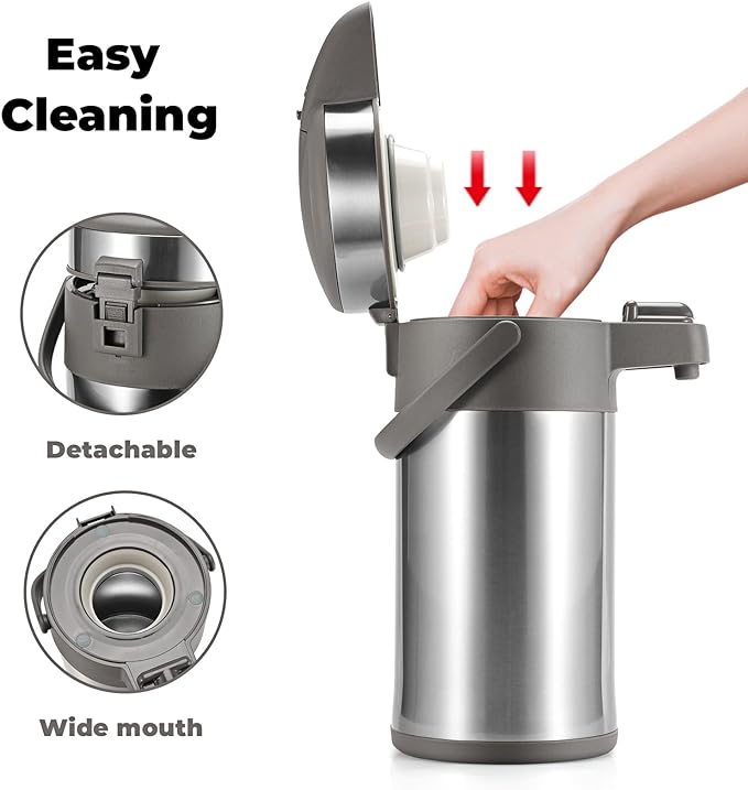 OJOJ 4L/133OZ Thermal Coffee Carafe with Pump, Thermal Beverage Dispenser, Coffee Airpot Stainless Steel Coffee Carafe for Hot Drinks Silver