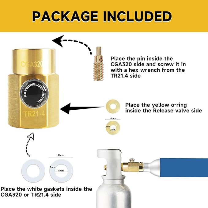 CO2 Cylinder Refill Adapter for CGA320 CO2 Tank to Refill TR21-4 CO2 Canister, CO2 Refill Station Connector Kit Compatible with FIZZI ONE TOUCH JET Soda Maker