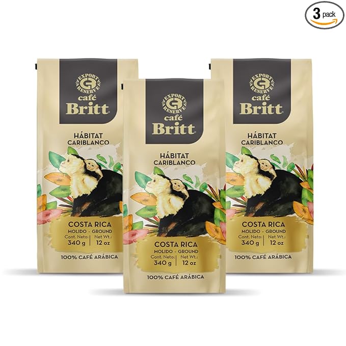 Café Britt® - Costa Rican Habitat Cariblanco Coffee (12 oz.) (3-Pack) - Ground, Arabica Coffee, Kosher, Gluten Free, 100% Gourmet & Dark Roast