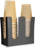 MYITYARD Coffee Cup Dispenser, 2 Compartment Cup and Lid Organizer fits 5 to 16 oz Disposable Paper & Plastic Cups, Acrylic Cup Holder for Table Countertop, Black
