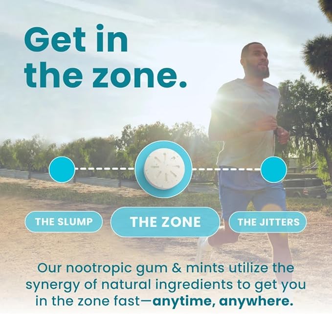 Neuro Energy & Focus Gum - 40mg Natural Caffeine Gum & Nootropic Energy Supplement with L-Theanine & B Vitamins - Sugar Free, Vegan - Peppermint, 90ct