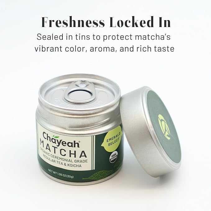 CHAYEAH, Emerald Select Matcha – Organic Ceremonial Grade Matcha Green Tea Powder, Premium First Harvest (1.06 oz Tin)