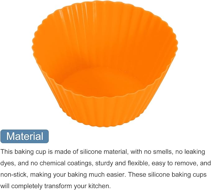 uxcell 18Pcs Silicone Cupcake Liners, Non-Stick Baking Cups, for Cooking Eggs, Baking Muffins and Make a Cake(Orange)