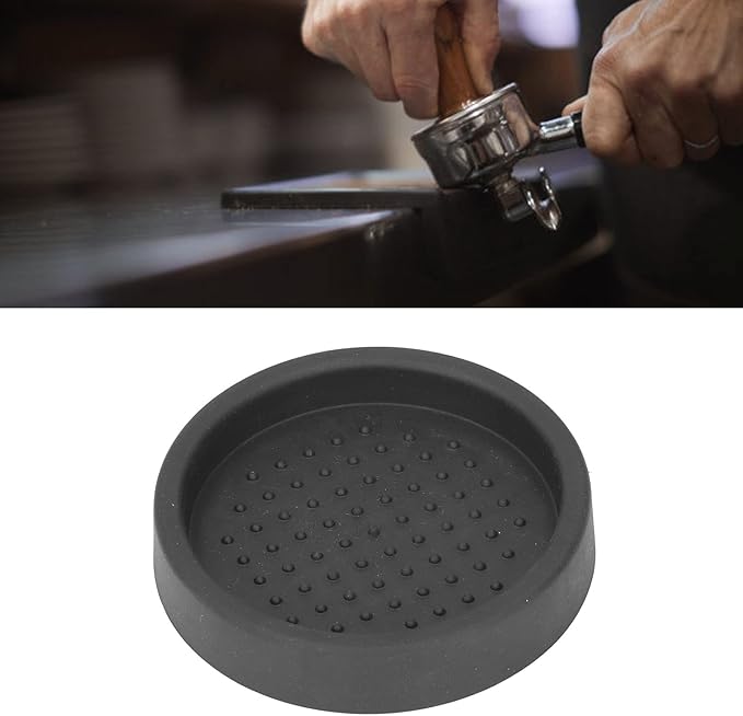 Tamper Mat, 3in Food Grade Silicone Coffee Tamper Mat Compact Anti Slip Round Single Hole Coffee Powder Pressing Pad for Cafe Household(Black)