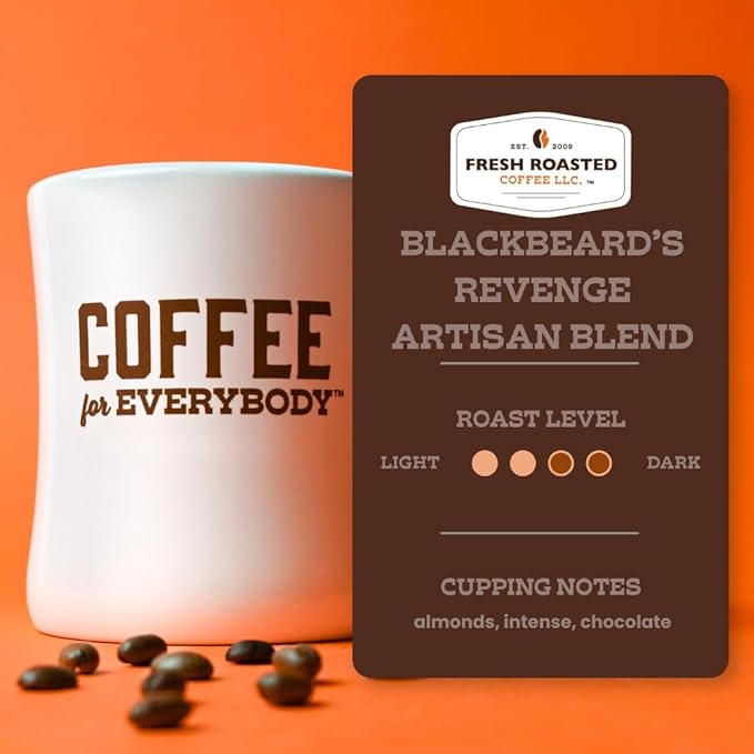 Fresh Roasted Coffee, Blackbeard's Revenge, 5 lb (80 oz), Medium Roast, Kosher, Ground