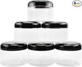 Cornucopia Brands 12 Ounce Clear Plastic Jars w/Black Plastic Lids (6-Pack); BPA Free PET Stackable Canisters for Bathroom & Kitchen Storage