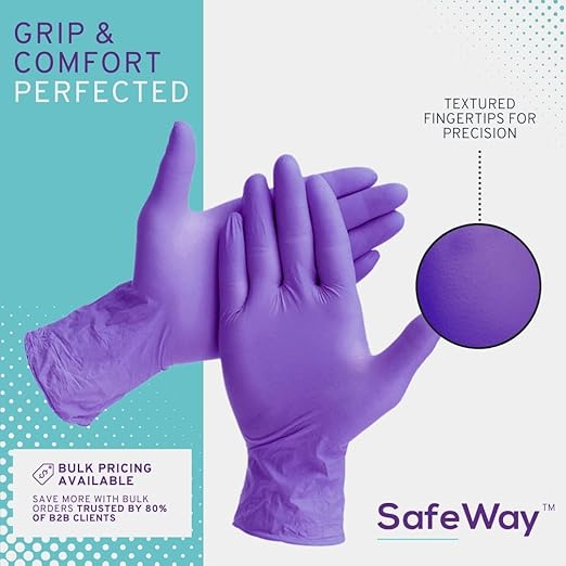 SafeWay Nitrile Gloves, 4000 Ct, Medium, Powder-Free, Latex-Free, All-Purpose, Professional Disposable Gloves with Textured Fingertips for Medical Use, Food Prep, Cleaning, Tattoo & More