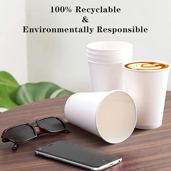 𝟐𝟏𝟎 𝐂𝐨𝐮𝐧𝐭 𝟏𝟐 𝐨𝐳 Disposable White Paper Coffee Cups, To Go Hot Cups for Coffee, Chocolate, Juice, Hot or Cold Beverage Drinking Cup Suitable for Party, Office, Travel, and Events
