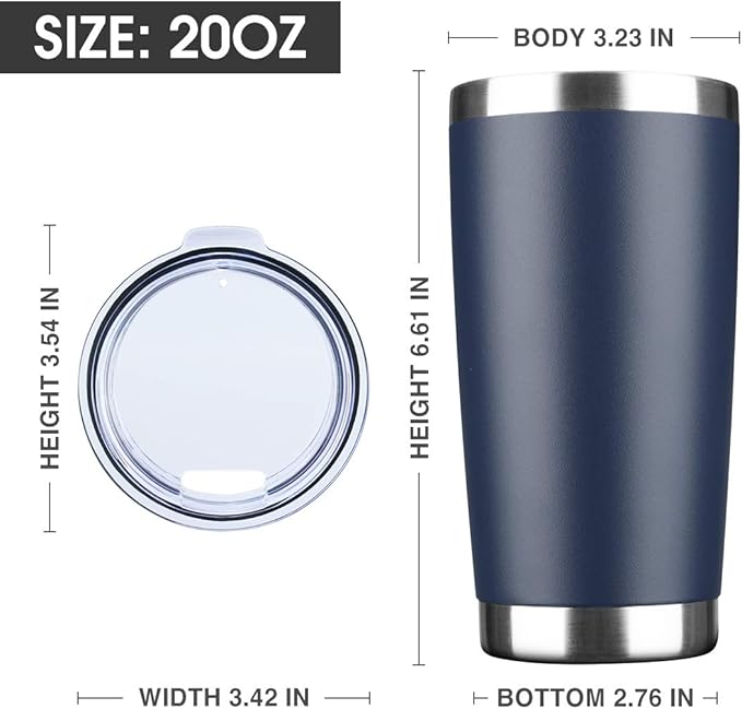 20oz Tumbler Bulk Stainless Steel Vacuum Insulated Tumblers with Lid Double Wall Travel Mug, Durable Powder Coated Coffee Cup, Suitable for Ice Drinks and Hot Beverage（Navy 6pack）