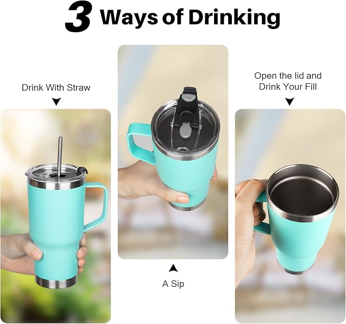 20 oz Tumbler with Handle, Stainless Steel Insulated Tumbler with Lid and Straw, Double Wall Vacuum Coffee Mug Tumbler, Insulated Coffee Thermal Cup for Cold and Hot (Mint Green)