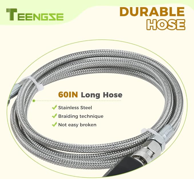CO2 Cylinder Direct Adapter Hose, 60in Stainless Steel CO2 Tank Hose Compatible with Fizzi One Touch Jet Aqua Fizz, CGA320 to TR21-4