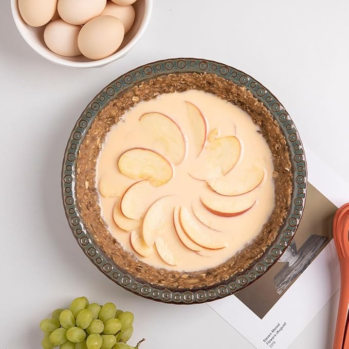 Sweejar Ceramic Pie Pan for Baking,Round Baking Dish Pan for Dinner 10 Inches, Pie Dish Non-Stick Pie Plate for Quiche,Tart，Cake,Pumpkin Pie, Pot Pies (Brown)