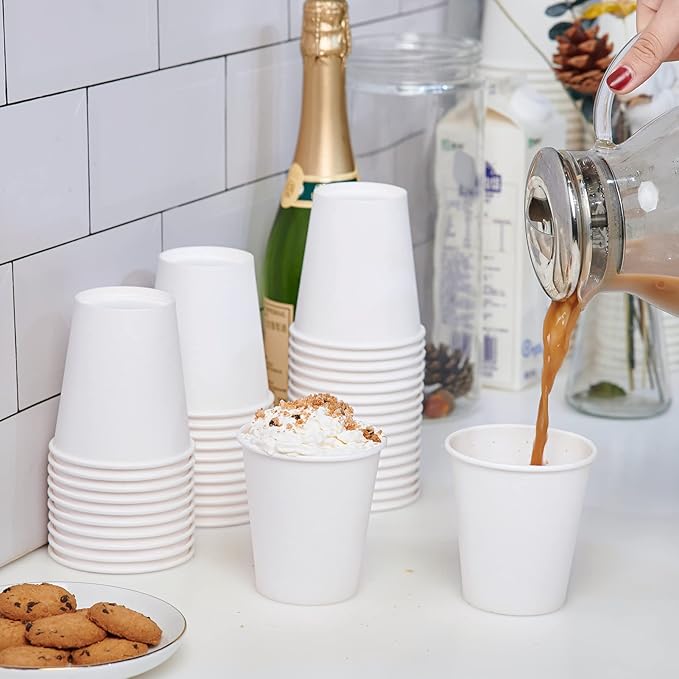 LITOPAK 270 Pack 10 oz Disposable Paper Coffee Cup, Drinking Cups for Water, White Paper Hot Coffee Cups, Suitable for Party, Picnic, Travel, and Events