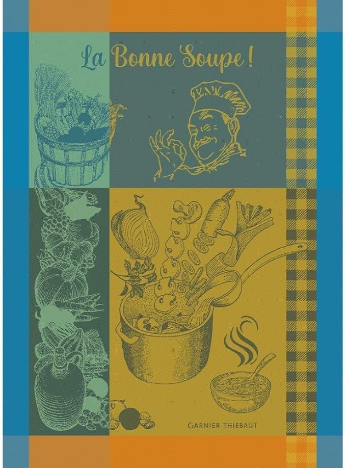 Garnier Thiebaut La Bonne Soupe Curcuma (The Good Turmeric Soup) French Kitchen Towel 22"x30", Cotton, Jacquard