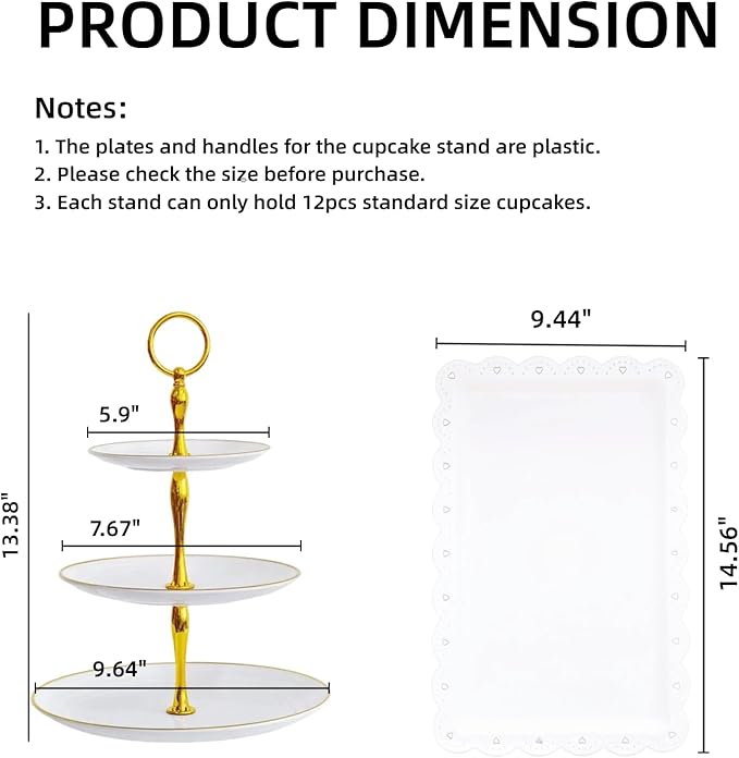 5 Pcs Dessert Table Stand Set - 2x Small 3 Tier Plastic Cupcake Display Stands Cookie Tray Rack Serving Tower & 3x Trays for Wedding Baby Shower Tea Party