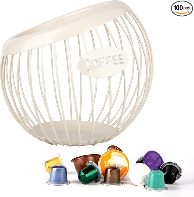 Stainless Steel Cup Coffee Basket pods holder Sturdy for Home or Office Kitchen Counter Organizer Espresso Capsule (WHITE)
