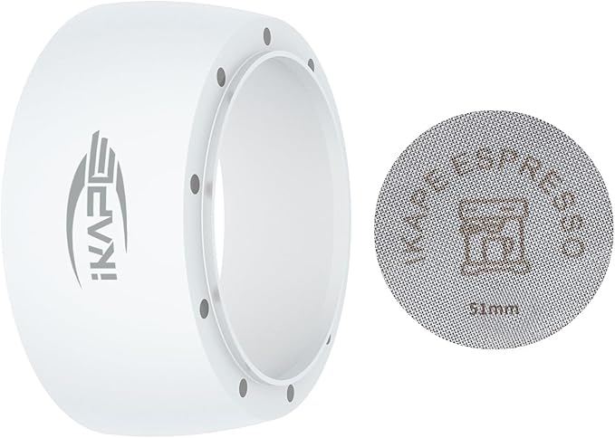 IKAPE Magnetic Dosing Funnel Set, 51MM Espresso Dosing Ring & Puck Screen Kit Compatible with Delonghi 51MM Bottomless Portafilter - with 8 Small Magnet (White)
