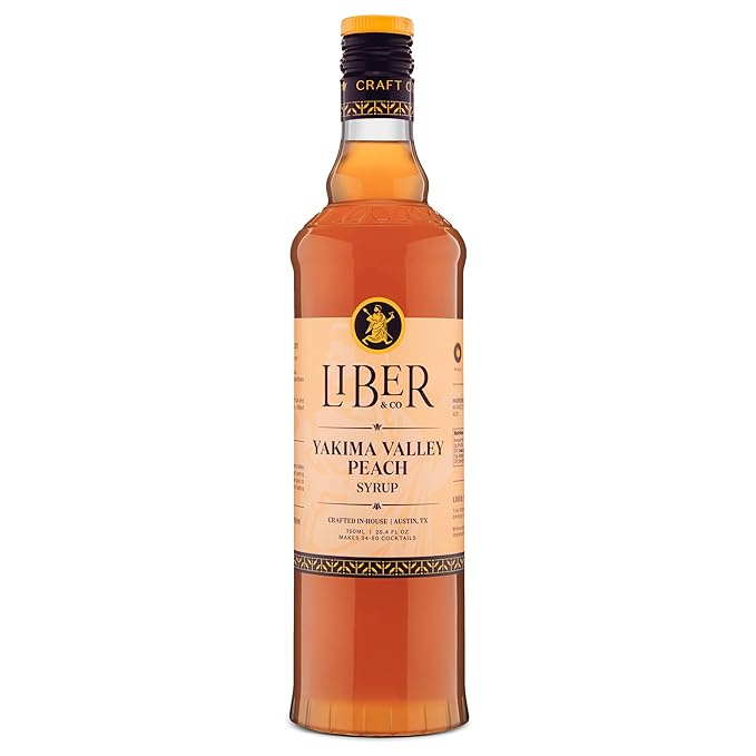 Liber & Co. Peach Syrup - Craft Cocktail Mixer with 60% Peach Juice from Yakima Valley Peaches - Essential for Bellinis, Whiskey Smashes & Bourbon Cocktails - Makes 50 Drinks (25.4 oz)