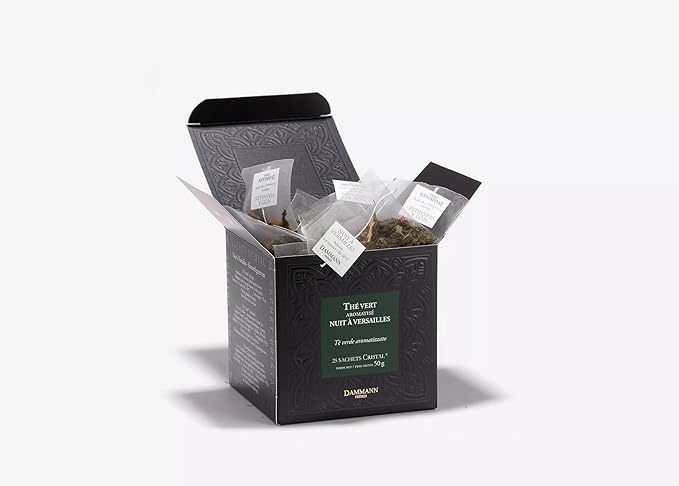 Dammann Freres Sachets, Nuit À Versailles Tea Bags, Premium Gourmet French Green Tea, Blend Bergamot, Kiwi, Peach Flavors, 25 count (Single Pack)