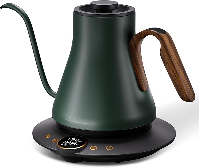 Cocinare FLOW B9 Gooseneck Electric Kettle, Precise Temperature Control for Pour-Over Coffee & Tea Brewing, Stainless Steel Interior, Rapid Heating for Boiling Water 1500W/0.9L (Green Wooden)