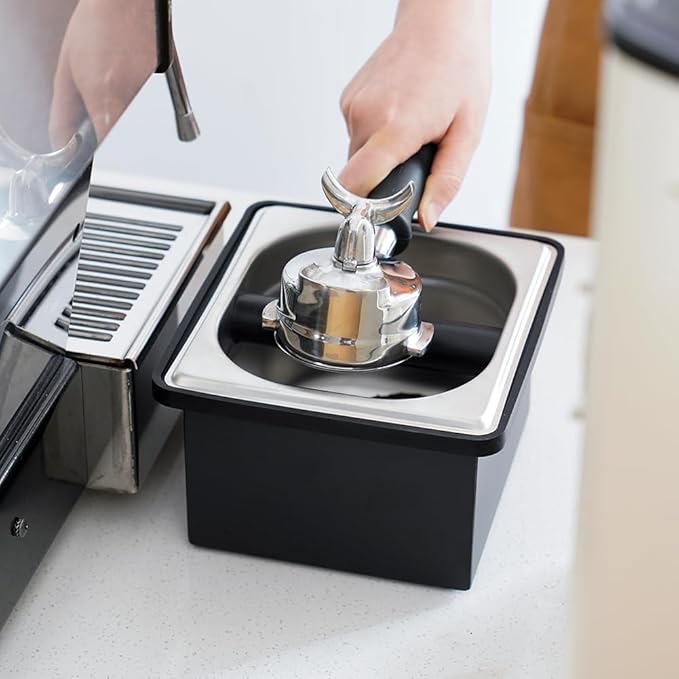 watchget Espresso Coffee Knock Box Durable Stainless Steel Dump Bin for Coffee Grounds with Removable Non-Slip Base Coffee Grounds Container for Home/Cafe, Small