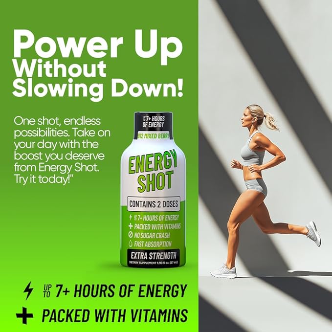 B12 Mixed Berry Extra Strength Energy Shot 10 pk – 260mg Natural Caffeine B12 B6 – Energy & Vitality Support – 2 Servings Sugar Free Zero Calorie Green Tea B-Vitamins Electrolytes Vegan – 1.93 fl oz