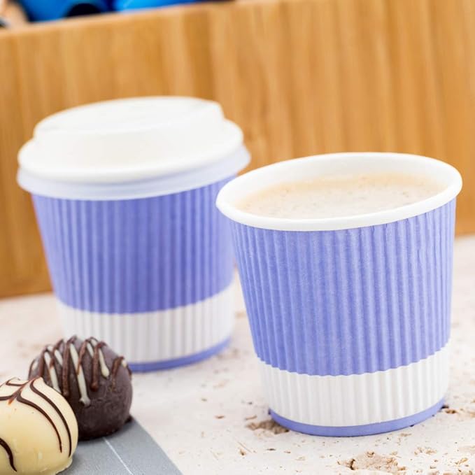 Restaurantware 4 Ounce Ripple Insulated Coffee Cups, 500 Double Wall Corrugated Light Purple Paper Tumblers, Leakproof, Non-Slip Design, Recyclable, Ribbed Surface, Matching Lids Sold Separately