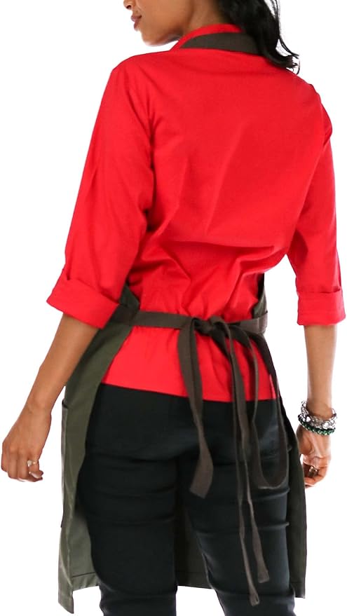 Under NY Sky Chef Apron – Professional Green Twill – Cotton Straps - Smart Pockets - Adjustable for Men and Women – Pro Chef, Cook, Kitchen, Baker, Barista, Bartender, Server Aprons