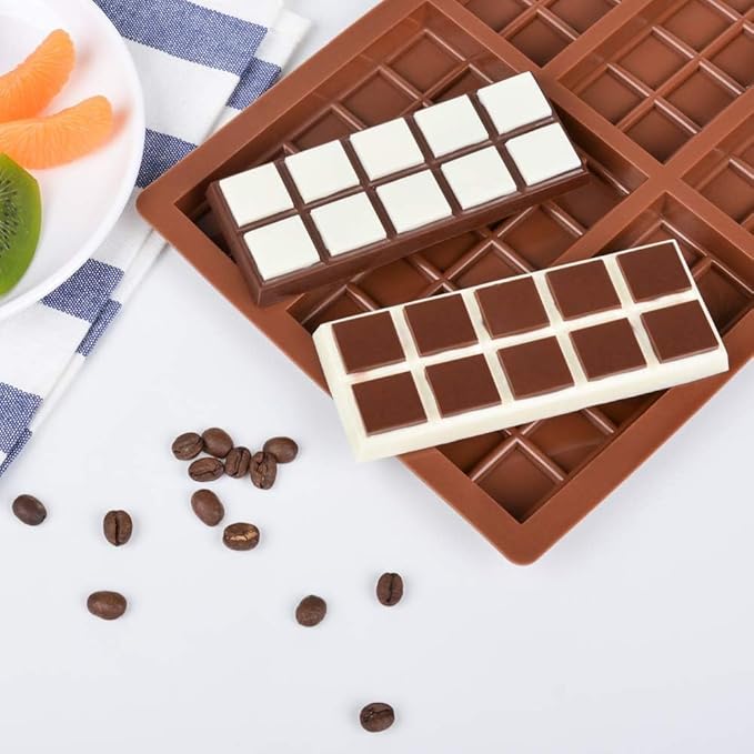 Chocolate Bar Molds Deep Silicone Break-Apart Chocolate Nonstick Protein and Energy Thick Candy Bar Mold Wax Melt Mold 2 Pack (10 Snap)