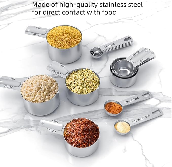 7x Stainless Steel Measuring Cups with 6x Measure Spoons Set,4x Plastic Measurings Cups for Liquids,Kitchen Gadgets for Cooking & Baking Utensils(17Pcs)