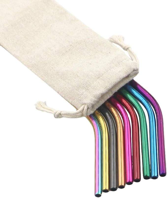 Gugrida Metal Straws Stainless Steel Straws 8.5" Drinking Straws Reusable 3 Set - Ultra Long Muti Color-Cleaning Brush for 20/30 Oz for Trail Tumblers Yeti RTIC SIC Ozark (2 Straight|1 Bent|1 Brush）