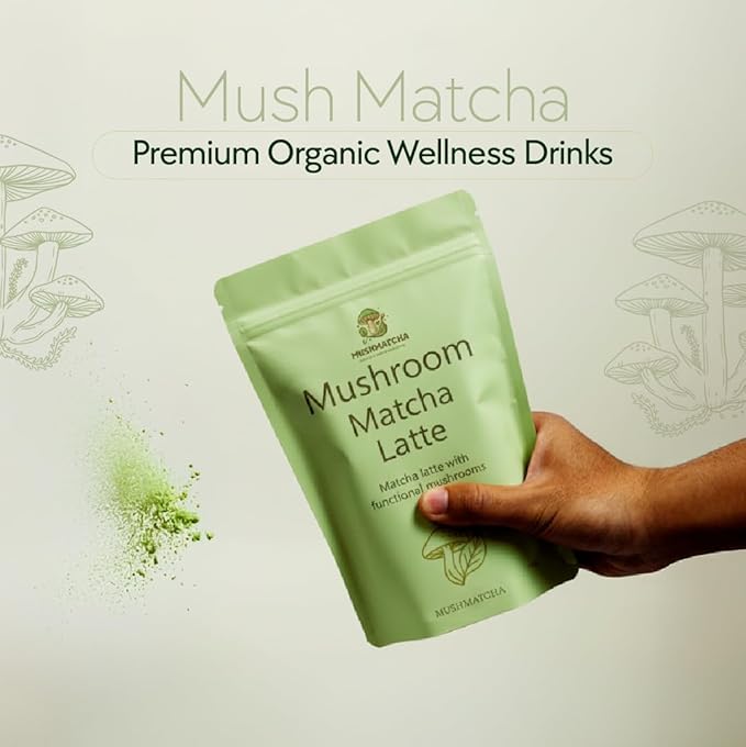 Mushmatcha Mushroom Matcha Latte Powder - Ceremonial Grade Organic Matcha Green Tea with Adaptogenic Mushrooms - Vegan Superfood Drink for Focus & Natural Energy - No Additives, 100% Natural - 100g