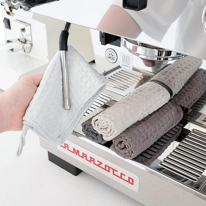 Barista Micro Cloth 4 Pack - watchget Microfiber Barista Cleaning Towels Coffee Cleaning Accessories for Espresso Machine, Steam Wand, Countertop, Khaki(12"x12")