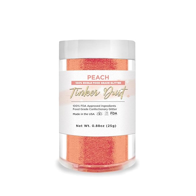 BAKELL Peach Edible Glitter, 25 Grams | TINKER DUST Edible Glitter | KOSHER Certified | 100% Edible Glitter | Cakes, Cupcakes, Cake Pops, Drinks, Dessert Vegan Glitter & Dusts (25g, Peach)