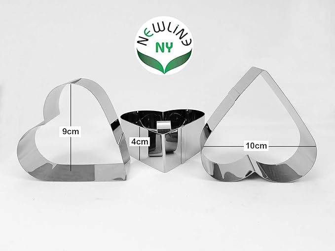 Newline NY Stainless Steel Dessert Rings (4 Pcs) Heart Shape Molded Salads, Pastries Mousse Molding Layering Cutter