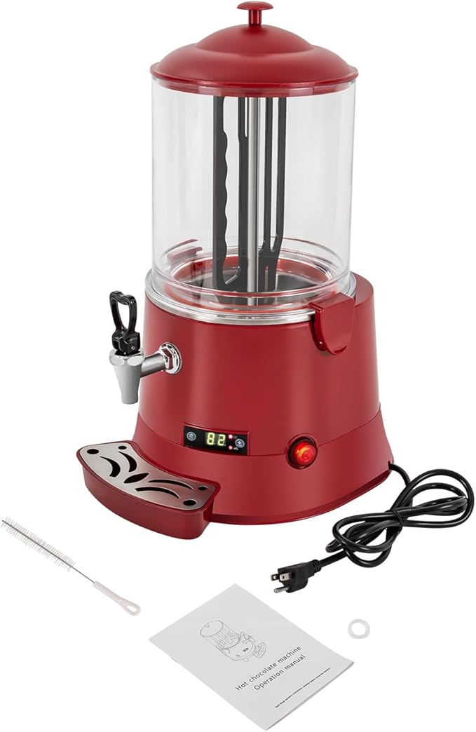 Hot Chocolate Maker Machine, 400W 10L/2.7Gal Electric Stainless Steel Hot Chocolate Dispenser Melting Machine, Commercial Beverage Warmer Coffee Maker for Kitchen Party, Red
