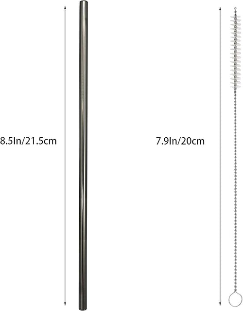10 Pcs Stainless Steel Straws, Reusable Drinking Straws, Straight Metal Straw Sets with 2 Pcs Cleaning Brushes (8.5 Inch, Black)