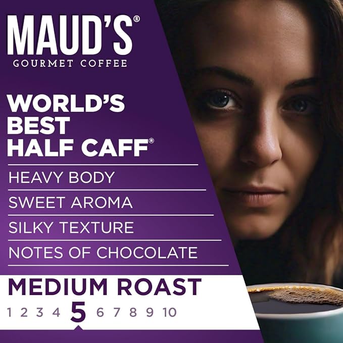 Maud's Half Caff Coffee Pods, 100 ct, Medium Roast Coffee in Recyclable Single Serve Pods – 100% Arabica Coffee, Compatible with Keurig K Cups Maker