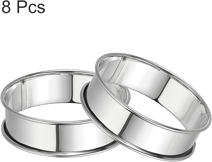 HARFINGTON 8pcs Crumpet Rings 3.15" Nonstick Round Cake Ring Stainless Steel Double Rolled English Pastry Rings for Kitchen Baking Crumpet Dessert, Silver