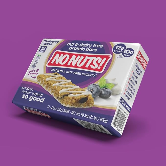 No Nuts! 100% Nut Free Dairy Free Vegan Protein Bars, Blueberry & Vanilla, Organic, Kosher, Egg-Free, Non-GMO & Dairy-Free Protein Bars