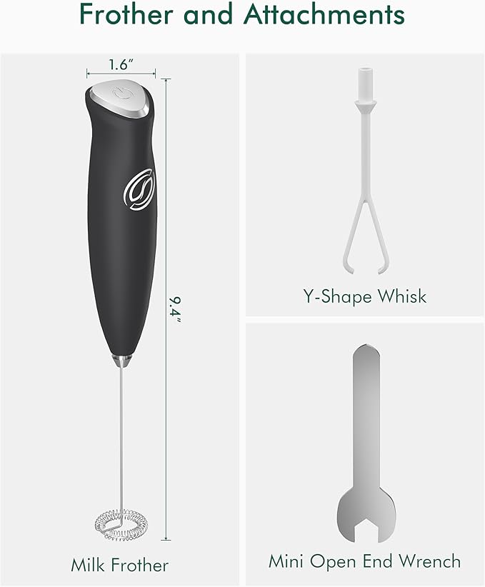 Milk Frother Handheld Frother Wand Drink Mixer Handheld Coffee Stirrers Electric Frother for Coffee Mixer Wand with 2 Whisk frother for protein powder coffee frother handheld -Black